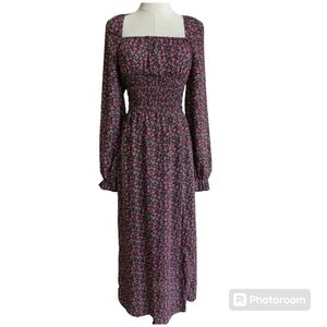 Floral Long Sleeve Midi Dress